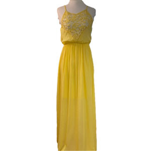 Lizette Collection Golden Yellow Faux Pearl Maxi Dress size M